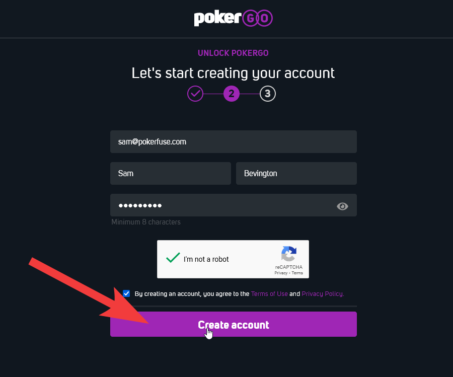 First create your account at PokerGo with your name and email